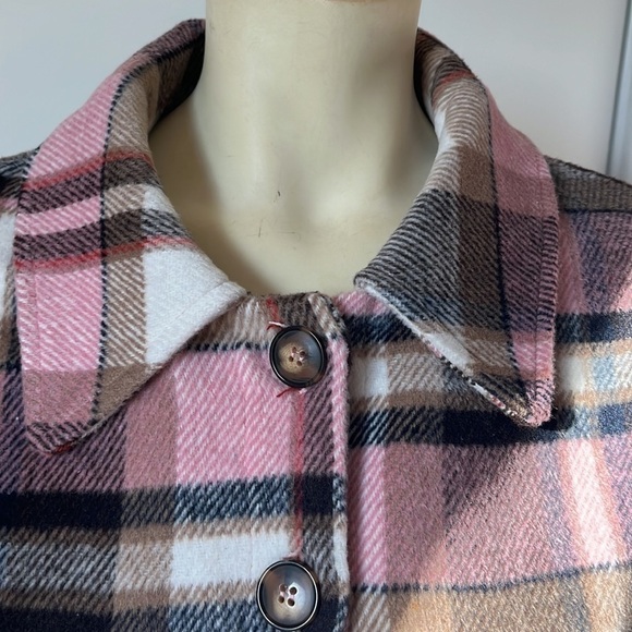hyfve Pink Cream Tan Black Plaid Cropped Button Down Jacket L - Picture 10 of 11